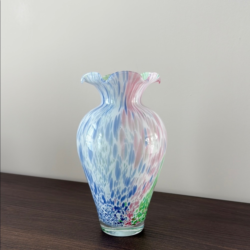 Murano Glass Vase with Green, Blue and Pink Accents - Picture 2 of 8